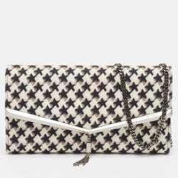 Jimmy Choo Black/White Star Print Wool Elish Chain Clutch