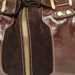 Jimmy Choo Brown Patent Leather and Suede Large Marla Bag