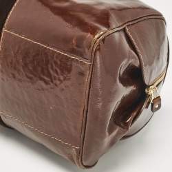 Jimmy Choo Brown Patent Leather and Suede Large Marla Bag
