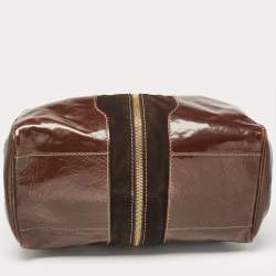 Jimmy Choo Brown Patent Leather and Suede Large Marla Bag