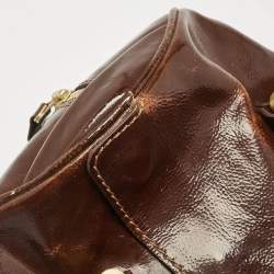 Jimmy Choo Brown Patent Leather and Suede Large Marla Bag