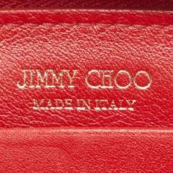 Pre Owned Jimmy Choo Red Leather Logo Zip Continental Wallet