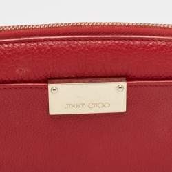 Pre Owned Jimmy Choo Red Leather Logo Zip Continental Wallet