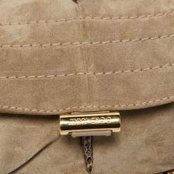 Jimmy Choo Beige Suede and Leather Flap Shoulder Bag