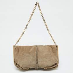 Jimmy Choo Beige Suede and Leather Flap Shoulder Bag