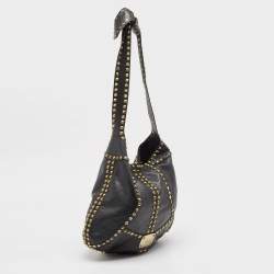 Jimmy Choo Black Leather Studded Hobo