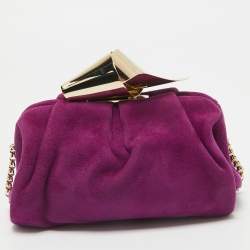 Jimmy Choo Purple Suede Metal Knot Chain Clutch