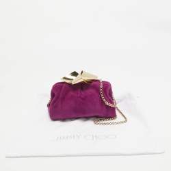 Jimmy Choo Purple Suede Metal Knot Chain Clutch