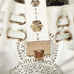 Pre Owned Jimmy Choo White Leather Studded Ramona Shoulder Bag