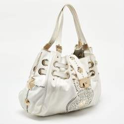 Pre Owned Jimmy Choo White Leather Studded Ramona Shoulder Bag