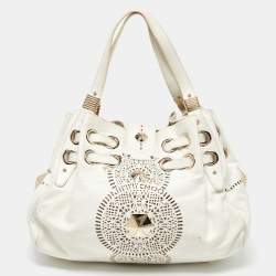 Pre Owned Jimmy Choo White Leather Studded Ramona Shoulder Bag