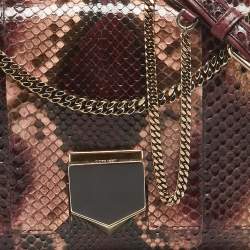 Pre Owned Jimmy Choo Burgundy/Multicolor Python Lockett City Shoulder Bag