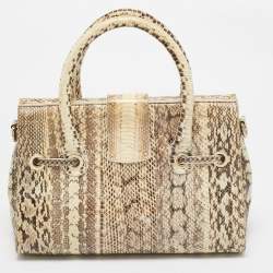 Pre Owned Jimmy Choo Beige/Black Water Snake Rosalie Satchel