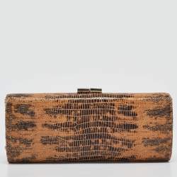 Jimmy Choo Brown Lizard Effect Suede Twill Tube Clutch
