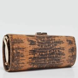 Jimmy Choo Brown Lizard Effect Suede Twill Tube Clutch