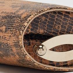 Jimmy Choo Brown Lizard Effect Suede Twill Tube Clutch
