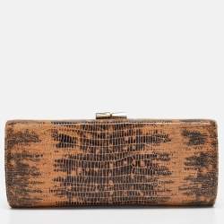 Jimmy Choo Brown Lizard Effect Suede Twill Tube Clutch