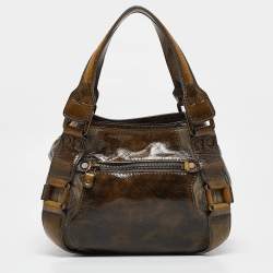 Jimmy Choo Olive Green Patent Leather and Suede Mahala Tote
