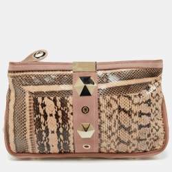 Jimmy Choo Pink/Beige Snakeskin and Suede Zulu Clutch