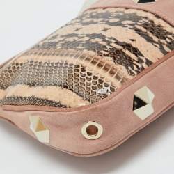 Jimmy Choo Pink/Beige Snakeskin and Suede Zulu Clutch
