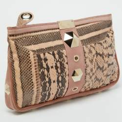 Jimmy Choo Pink/Beige Snakeskin and Suede Zulu Clutch