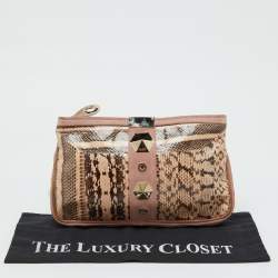 Jimmy Choo Pink/Beige Snakeskin and Suede Zulu Clutch