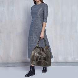 Jimmy Choo Grey Karung Leather and Snakeskin Saba Hobo