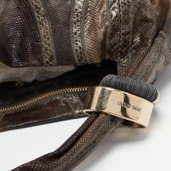 Jimmy Choo Grey Karung Leather and Snakeskin Saba Hobo