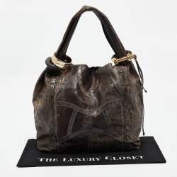 Jimmy Choo Grey Karung Leather and Snakeskin Saba Hobo