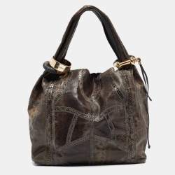 Jimmy Choo Grey Karung Leather and Snakeskin Saba Hobo