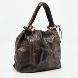 Jimmy Choo Grey Karung Leather and Snakeskin Saba Hobo