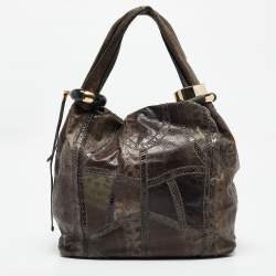 Jimmy Choo Grey Karung Leather and Snakeskin Saba Hobo