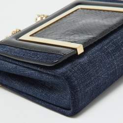 Pre Owned Jimmy Choo Blue/Black Denim and Snakeskin Ava Crossbody Bag
