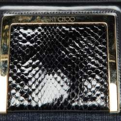 Pre Owned Jimmy Choo Blue/Black Denim and Snakeskin Ava Crossbody Bag