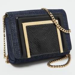 Pre Owned Jimmy Choo Blue/Black Denim and Snakeskin Ava Crossbody Bag