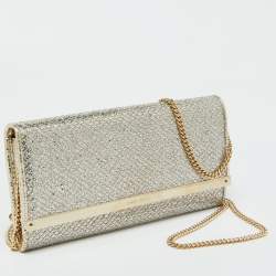 Pre Owned Jimmy Choo Gold Lurex Fabric Milla Chain Clutch