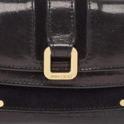 Jimmy Choo Black Leather and Suede Double Flap Compact Wallet