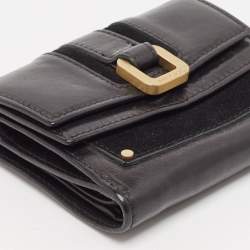 Jimmy Choo Black Leather and Suede Double Flap Compact Wallet