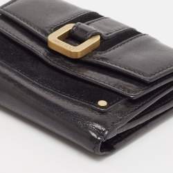 Jimmy Choo Black Leather and Suede Double Flap Compact Wallet