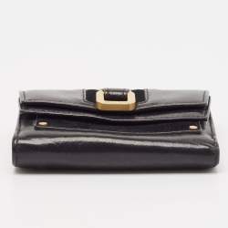 Jimmy Choo Black Leather and Suede Double Flap Compact Wallet