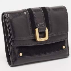 Jimmy Choo Black Leather and Suede Double Flap Compact Wallet