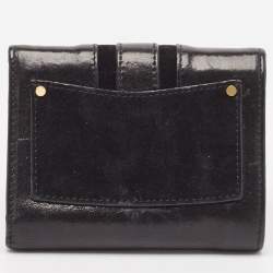 Jimmy Choo Black Leather and Suede Double Flap Compact Wallet
