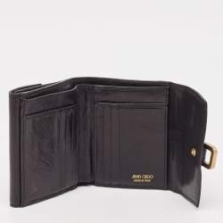 Jimmy Choo Black Leather and Suede Double Flap Compact Wallet
