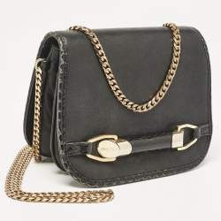 Jimmy Choo Black Leather and Watersnake Leather Trim Zadie Crossbody Bag