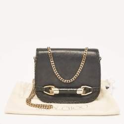 Jimmy Choo Black Leather and Watersnake Leather Trim Zadie Crossbody Bag