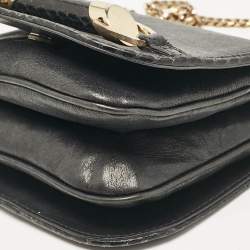 Jimmy Choo Black Leather and Watersnake Leather Trim Zadie Crossbody Bag