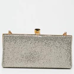 Pre Owned Jimmy Choo Silver/Gold Glitter Celeste Chain Clutch