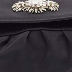 Jimmy Choo Black Satin Crystals Embellished Flap Pochette Bag