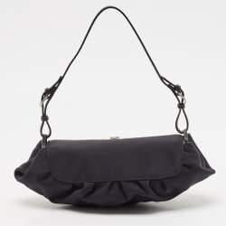 Jimmy Choo Black Satin Crystals Embellished Flap Pochette Bag