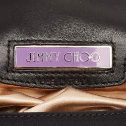 Jimmy Choo Black Satin Crystals Embellished Flap Pochette Bag